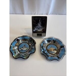 Vintage Disney World Disneyland Glass Decor Decorative Souvenir Plates Lot Of 3